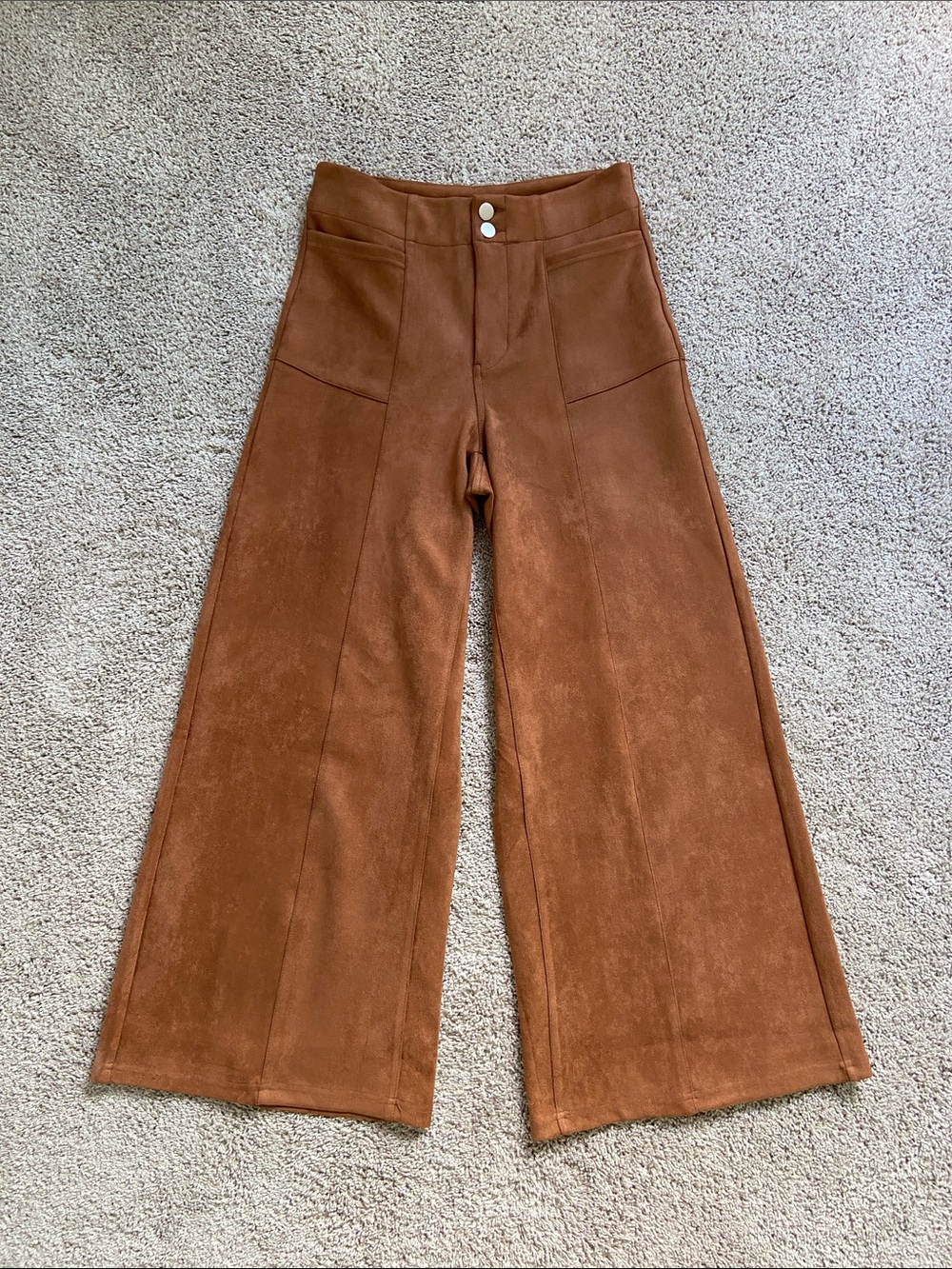 In February • Camel Faux Suede Wide Leg Pants